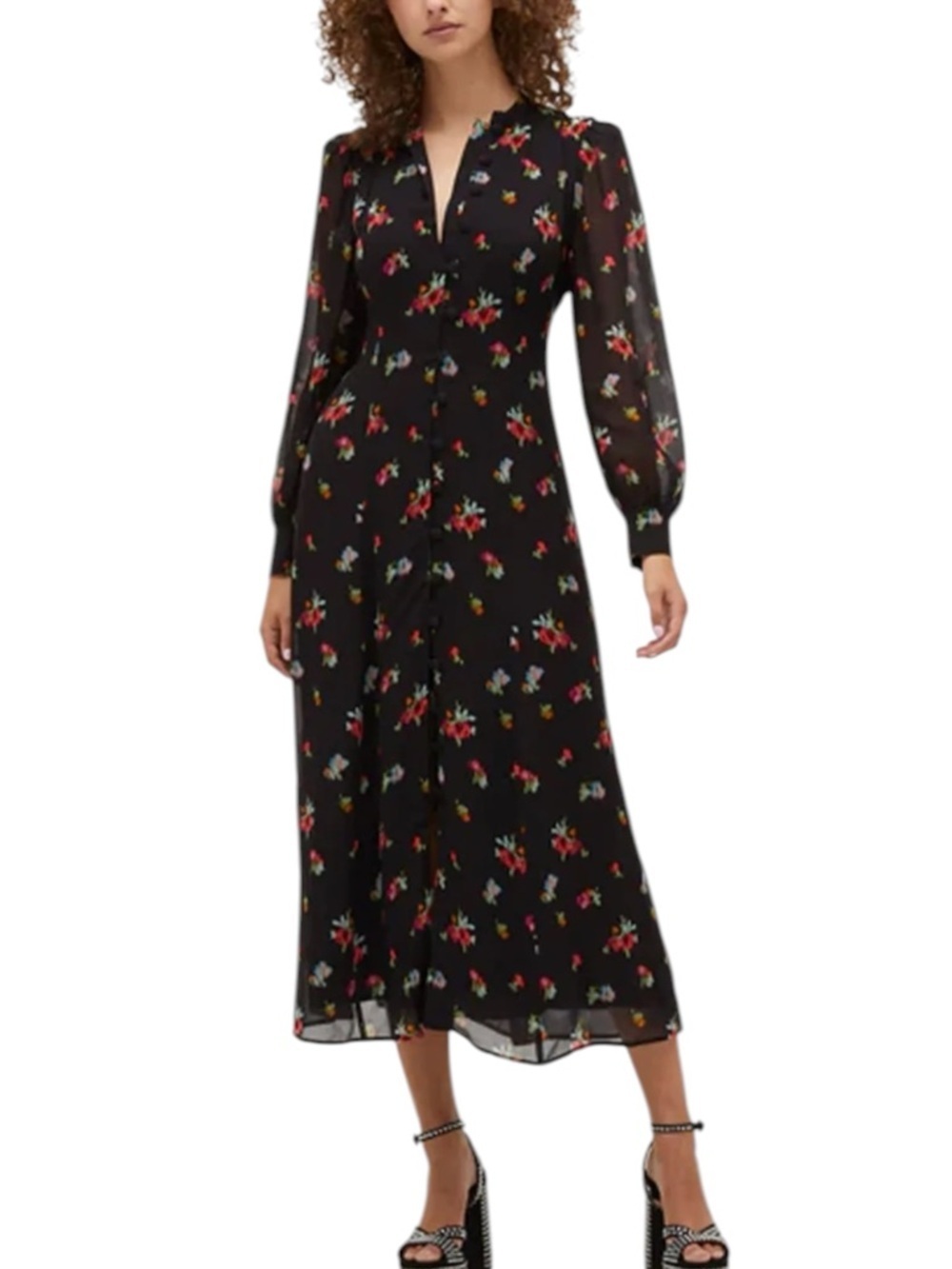 NWT Hill House Cindra Black Ikat Floral Georgette Midi Dress L
